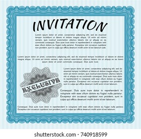 Light blue Retro vintage invitation. With guilloche pattern and background. Customizable, Easy to edit and change colors. Money Pattern. 