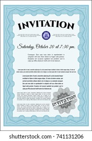 Light blue Retro vintage invitation. Cordial design. Customizable, Easy to edit and change colors. With background. 