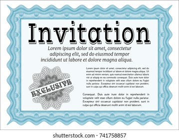 Light blue Retro vintage invitation. With complex linear background. Cordial design. Vector illustration. 