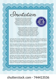 Light blue Retro vintage invitation. With complex background. Detailed. Perfect design. 