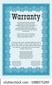 Light blue Retro vintage Warranty Certificate. Money Pattern design. Vector illustration. With linear background. 