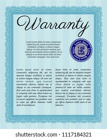 Light blue Retro vintage Warranty Certificate. Vector illustration. With great quality guilloche pattern. Money design. 