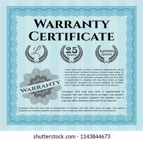 Light blue Retro vintage Warranty Certificate. Complex background. Customizable, Easy to edit and change colors. Artistry design. 