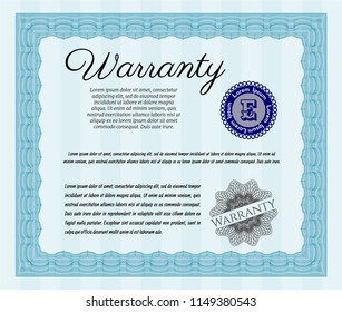 Light blue Retro vintage Warranty Certificate. With complex linear background. Detailed. Modern design. 