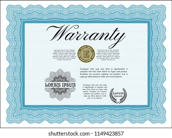 Light blue Retro vintage Warranty Certificate. With background. Money Pattern. Vector illustration. 