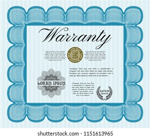 Light blue Retro vintage Warranty Certificate. With guilloche pattern and background. Customizable, Easy to edit and change colors. Good design. 