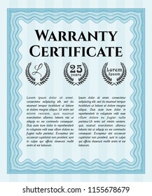 Light blue Retro vintage Warranty Certificate. Lovely design. With guilloche pattern. Customizable, Easy to edit and change colors. 