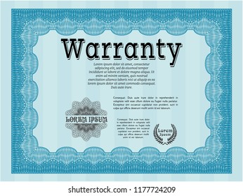 Light blue Retro vintage Warranty Certificate. Customizable, Easy to edit and change colors. With guilloche pattern and background. Beauty design. 