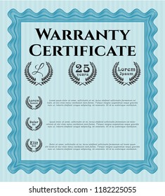 Light blue Retro vintage Warranty Certificate. Detailed. With quality background. Superior design. 