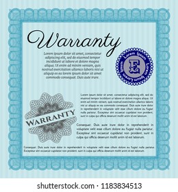 Light blue Retro vintage Warranty Certificate. Cordial design. Printer friendly. Customizable, Easy to edit and change colors. 