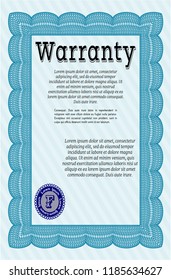 Light blue Retro vintage Warranty Certificate. Vector illustration. Complex background. Superior design. 