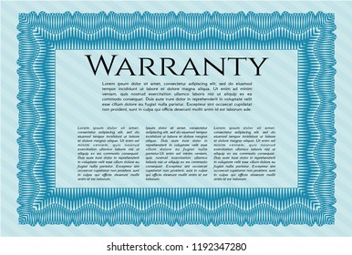 Light blue Retro vintage Warranty Certificate. With guilloche pattern and background. Customizable, Easy to edit and change colors. Superior design. 