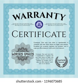 Light blue Retro vintage Warranty Certificate. With quality background. Vector illustration. Excellent design. 