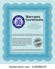 Light blue Retro vintage Warranty Certificate. Cordial design. Detailed. With complex background. 