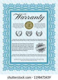 Light blue Retro vintage Warranty Certificate. Beauty design. Customizable, Easy to edit and change colors. With great quality guilloche pattern. 