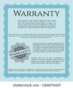 Light blue Retro vintage Warranty Certificate. With linear background. Money style design. Vector illustration. 