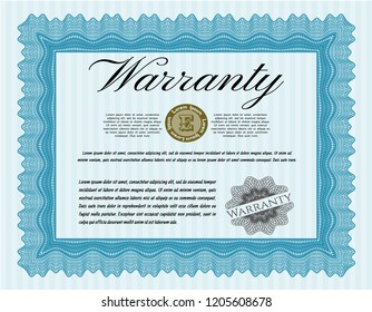 Light blue Retro vintage Warranty Certificate. Artistry design. Vector illustration. With linear background. 
