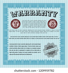 Light blue Retro vintage Warranty Certificate. Money style design. Customizable, Easy to edit and change colors. Easy to print. 