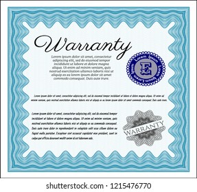 Light blue Retro vintage Warranty Certificate. With quality background. Cordial design. Vector illustration. 