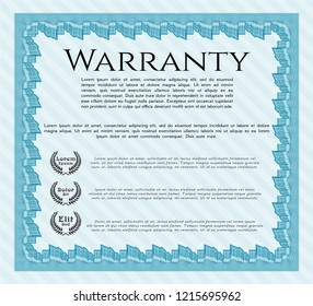 Light blue Retro vintage Warranty Certificate. Detailed. With guilloche pattern and background. Nice design. 