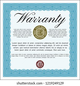 Light blue Retro vintage Warranty Certificate. Detailed. With quality background. Sophisticated design. 