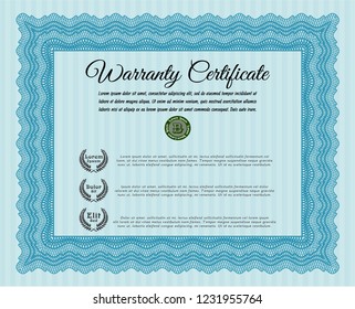 Light blue Retro vintage Warranty Certificate. Sophisticated design. Complex background. Vector illustration. 