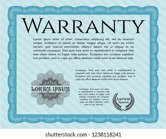 Light blue Retro vintage Warranty Certificate. Cordial design. Customizable, Easy to edit and change colors. With background. 