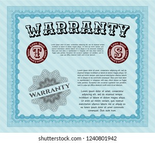 Light blue Retro vintage Warranty Certificate. With guilloche pattern and background. Customizable, Easy to edit and change colors. Artistry design. 