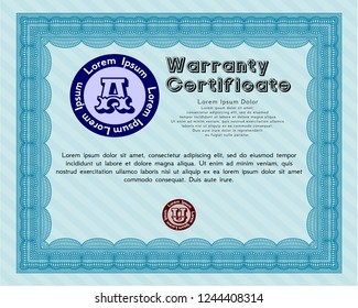 Light blue Retro vintage Warranty Certificate. Elegant design. Complex background. Customizable, Easy to edit and change colors. 