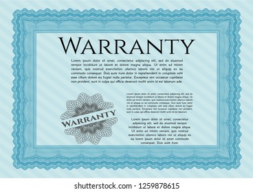 Light blue Retro vintage Warranty Certificate. Retro design. Customizable, Easy to edit and change colors. Easy to print. 