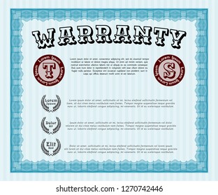 Light blue Retro vintage Warranty Certificate. Sophisticated design. With complex background. Detailed. 
