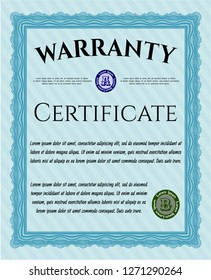 Light blue Retro vintage Warranty Certificate. Money design. With quality background. Customizable, Easy to edit and change colors. 