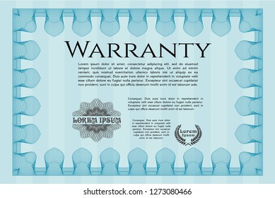 Light blue Retro vintage Warranty Certificate. Modern design. With quality background. Vector illustration. 
