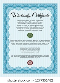 Light blue Retro vintage Warranty Certificate. Customizable, Easy to edit and change colors. With quality background. Money Pattern. 