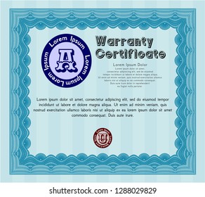 Light blue Retro vintage Warranty Certificate. With complex background. Nice design. Customizable, Easy to edit and change colors. 
