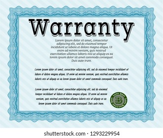 Light blue Retro vintage Warranty Certificate. Money design. Detailed. Printer friendly. 
