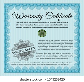 Light blue Retro vintage Warranty Certificate. Excellent design. Customizable, Easy to edit and change colors. With guilloche pattern. 