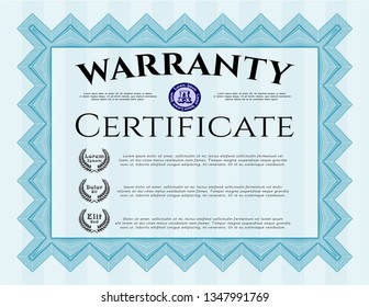 Light blue Retro vintage Warranty Certificate. With great quality guilloche pattern. Detailed. Perfect design. 