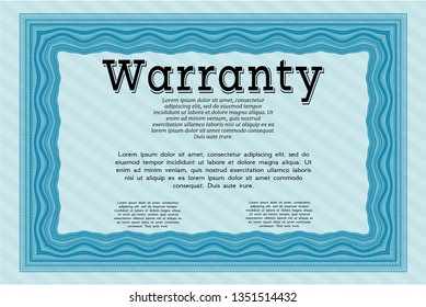 Light blue Retro vintage Warranty Certificate. Retro design. With complex linear background. Customizable, Easy to edit and change colors. 
