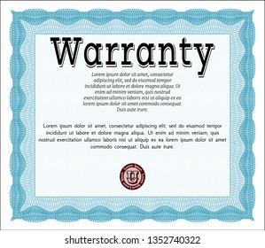 Light blue Retro vintage Warranty Certificate. Customizable, Easy to edit and change colors. With great quality guilloche pattern. Money style design. 
