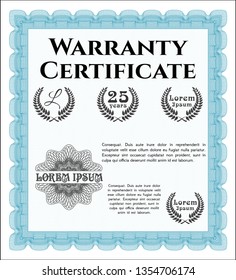 Light blue Retro vintage Warranty Certificate. With background. Money style design. Customizable, Easy to edit and change colors. 