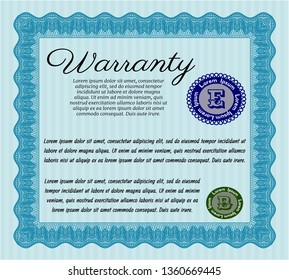 Light blue Retro vintage Warranty Certificate. Money style design. Vector illustration. With guilloche pattern and background. 