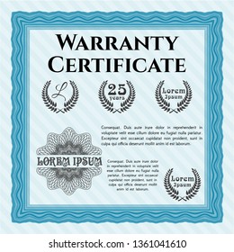 Light blue Retro vintage Warranty Certificate. Complex background. Customizable, Easy to edit and change colors. Nice design. 