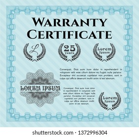 Light blue Retro vintage Warranty Certificate. Cordial design. With background. Vector illustration. 