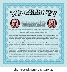 Light blue Retro vintage Warranty Certificate. With quality background. Customizable, Easy to edit and change colors. Artistry design. 