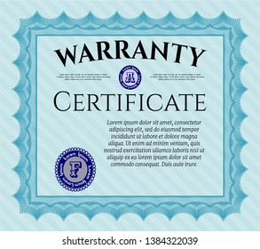 Light blue Retro vintage Warranty Certificate. Printer friendly. Vector illustration. Elegant design. 