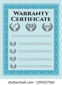 Light blue Retro vintage Warranty Certificate. Customizable, Easy to edit and change colors. With guilloche pattern and background. Retro design. 