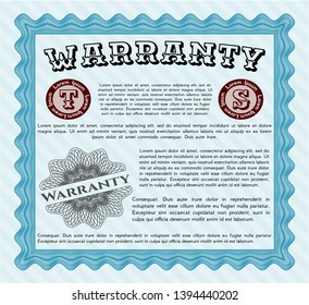 Light blue Retro vintage Warranty Certificate. With great quality guilloche pattern. Detailed. Elegant design. 