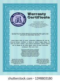 Light blue Retro vintage Warranty Certificate. With linear background. Money style design. Detailed. 