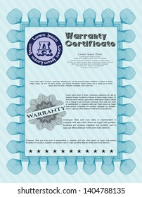 Light blue Retro vintage Warranty Certificate. With complex linear background. Customizable, Easy to edit and change colors. Money style design. 